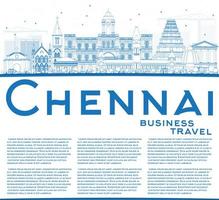 schets de skyline van chennai met blauwe oriëntatiepunten en kopieer ruimte. vector