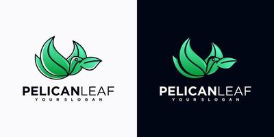 pelikaan logo referentie met blad concept. vector