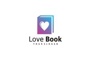 boek logo-ontwerpinspiratie met liefdespictogram logo-ontwerp. vector