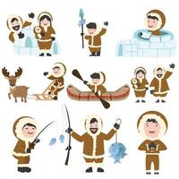 set van eskimo's mensen familie cartoon vector