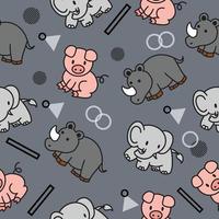 schattig dier varken olifant neushoorn naadloze patroon doodle voor kinderen en baby vector