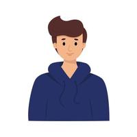 tiener met moderne modieuze kapsel in blauwe sweatshirt met capuchon, geïsoleerd op een witte achtergrond. portret, avatar. grappige jongen, karakter vector