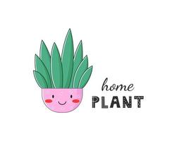 schattige huisplant in roze pot met tekst. grappig stripfiguur. vectorillustratie. vector