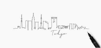 stad silhouet tokyo in pen lijnstijl tekening met zwarte lijnen op witte achtergrond vector