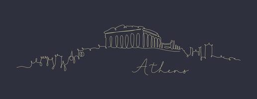 stadssilhouet Athene in penlijnstijl tekenen met beige lijnen op donkerblauwe achtergrond