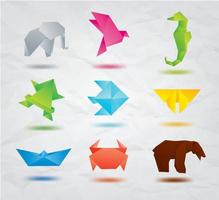 set van origami dieren symbolen olifant, vogel, zeepaardje, vis, vlinder, beer, krab, vis vector