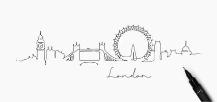 stadssilhouet Londen in de stijltekening van de penlijn met zwarte lijnen op witte achtergrond