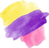 aquarelverloop penseelstreek, abstracte geometrische figuur, 3d, paarse, roze en gele kleur vector