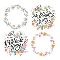 gelukkige moederdag belettering. handgemaakte kalligrafie vectorillustratie. moederdagkaart met bloemen vector