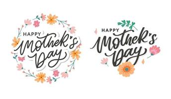 gelukkige moederdag belettering. handgemaakte kalligrafie vectorillustratie. moederdagkaart met bloemen vector