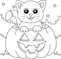 pompoen kat halloween kleurplaat voor kinderen vector