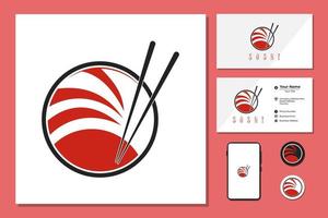 eetstokje swoosh kom oosterse japanse keuken, japanse sushi zeevruchten logo ontwerp inspiratie vector