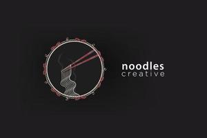 noodle mie ramen en eetstokjes logo ontwerpsjabloon vector