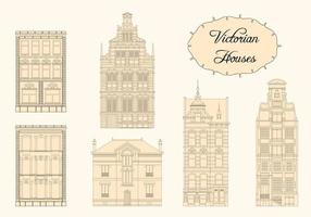 set van vector vintage Victoriaanse huizen. monochrome tekening