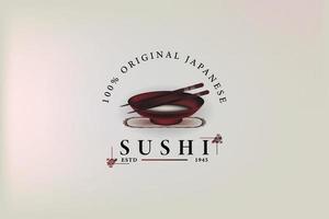 eetstokje swoosh kom oosterse japanse keuken, japanse sushi zeevruchten logo ontwerp inspiratie vector