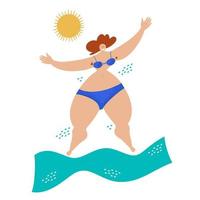 lichaam positieve vrouw op het strand geniet van zomerwater en de zon vector