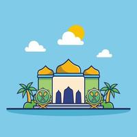 moskee vector pictogram illustratie, moslim gebouw pictogram concept premium vector