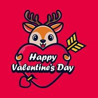 schattig hert knuffelt een hart met gelukkige Valentijnsdaggroeten vector