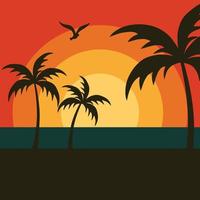 grafische strandzonsondergang met palmbomen vector