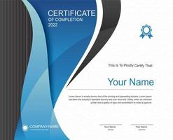 certificaat van prestatie-sjabloon elegant met blauwe en witte achtergrond vector