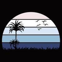 zonsondergangcollectie in retrostijl voor banner of print. vintage zonsondergangen in verschillende kleuren met bergen en palmbomen, bos, woestijnrots en adelaar, meeuwen en flamingovogels, cactus. vector. vector