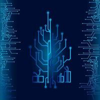 high-tech kerstboom technologie geometrische en verbinding systeem achtergrond met digitale data abstract. elektronische donkerblauwe achtergrondbehang. vectorillustratie. vector