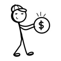 stokcijfer met dollar, handgetekend icoon van financieel manager vector