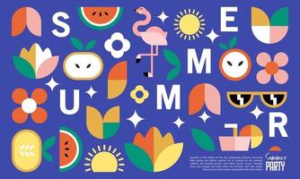 zomer geometrische vakantie poster en abstracte achtergrond sjabloon. flyer, wenskaart, zomerfeest. vector illustratie