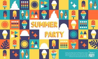 zomer feest vakantie achtergrond sjabloon. poster, flyer, uitnodiging van het zomerseizoen. vector geometrische rechthoek, vierkant, driehoek, cirkelvorm illustratie