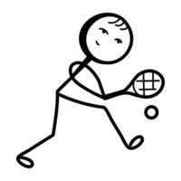 controleer dit stokfiguur van de badmintonspeler, met de hand getekend pictogram vector