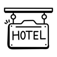 hangend hotelbordpictogram in handgetekende stijl vector