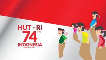 traditionele spelen van indonesië tijdens de onafhankelijkheidsdag, kinderen racen in de zak om met elkaar te wedijveren. viering van de vrijheid. - vector