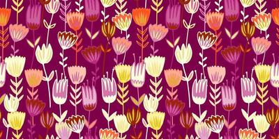 hand getekende wilde bloemen naadloze patroon. doodle bloemen in folk stijl. bloeiende textuur. vector