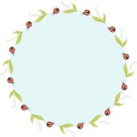 rond frame met mei lelietje-van-dalen met bladeren en lieveheersbeestjes. vectorillustratie. mooie lentekaart, decoratie, servet voor ontwerp, ansichtkaarten, decor en decoratie, print vector