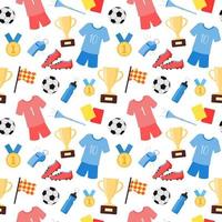voetbal naadloze patroon. vector achtergrond met voetbal spel elementen. vlakke afbeelding van bal voor voetbal sportspel, uitrusting en kleding