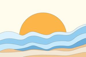 het landschap van de achtergrond van de zeegolfstructuur. oranje cirkel ziet eruit als een zonbehang in een abstracte stijl vector