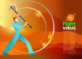 vectorillustratie strijd covid-19 corona virus. corona-virus genezen. mensen vechten tegen virusconcept vector