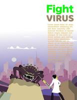 vectorillustratie strijd covid-19 corona virus. corona-virus genezen. dokter vecht virus concept. corona virussen vaccin concept. vector