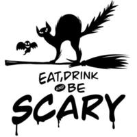 eet, drink en wees eng, halloween woordspeling, illustratie, schattige handgetekende doodles vector