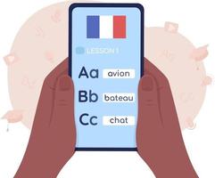 Frans studeren met smartphone 2d vector geïsoleerde illustratie