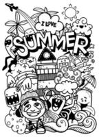 vectorillustratie met hand getrokken doodle schattig monster en zomer elementen illustratie voor het kleuren van book vector