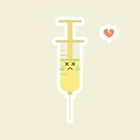 schattig en kawaii spuit. vector platte cartoon karakter illustratie pictogram ontwerp. spuit, medisch vaccinconcept. kan gebruiken voor poster, element, mascotte, emoji, emoticon voor virus, coronavirus covid-19