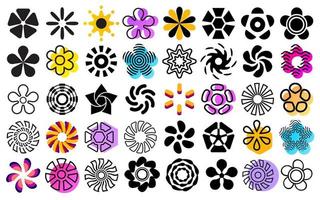 abstracte bloemen, vector bloemmotief elementen. vlakke bloemenpictogrammen, geometrische ornamentreeks, groep decoratieve ontwerpen.