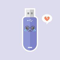 kawaii en schattig usb flash drive pictogram geïsoleerd op een gekleurde achtergrond. geheugenstick icoon in platte stijl. flash disk karakter met gezichtsuitdrukking. kan gebruiken voor technologie, mascotte, it-element, website, pictogram vector