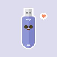 kawaii en schattig usb flash drive pictogram geïsoleerd op een gekleurde achtergrond. geheugenstick icoon in platte stijl. flash disk karakter met gezichtsuitdrukking. kan gebruiken voor technologie, mascotte, it-element, website, pictogram vector