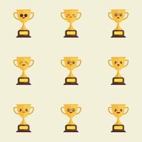 set van schattige trofee emoji lijn iconen in verschillende uitdrukkingen vector