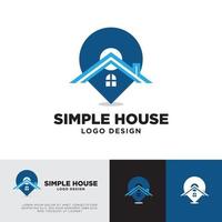 eenvoudig huislogo-ontwerp met kaartpin en dak, een concept voor lokaal of een plaats en dakdekkersbedrijf vector