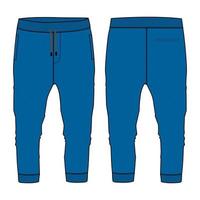 fleece katoen jersey basic jogger sweatpant technische mode platte schets vector illustratie blauwe kleur sjabloon voor- en achterkant uitzicht geïsoleerd op een witte achtergrond.