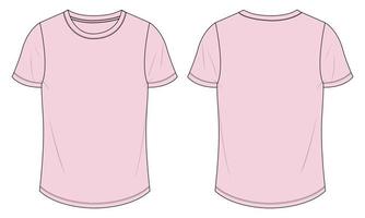 korte mouw t-shirt technische mode platte schets vector illustratie paarse kleur sjabloon voor dames.