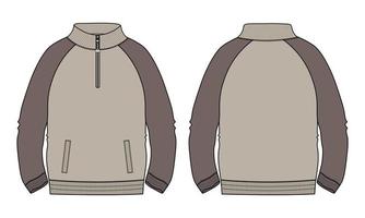 two tone kaki kleur jas met lange mouwen met zak en rits technische mode platte schets vector illustratie sjabloon. sweatshirtjack van fleece jersey voor heren en jongens